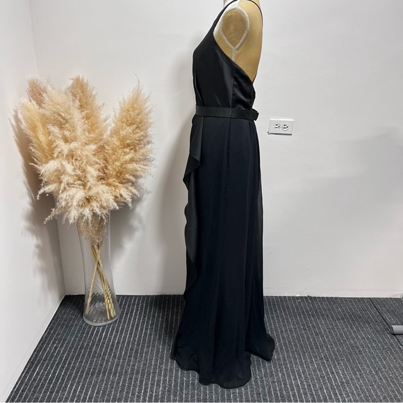 WHITE BY VERA WANG Charmeuse Chiffon Ruffle Dress Size 10 Strappy back in Black - Picture 6 of 13